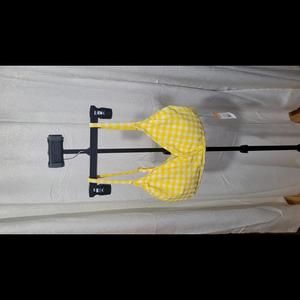 Women yellow plaid swimsuit top, NWT, large,